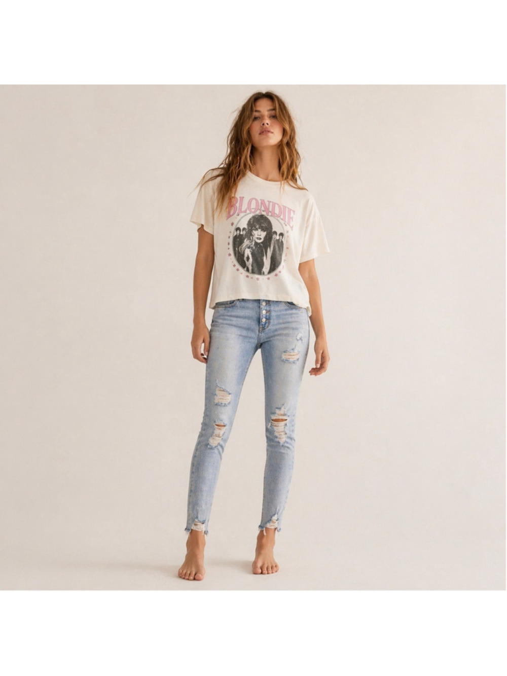 Free People Light Wash Distressed Skinny Jeans 26 Button Fly